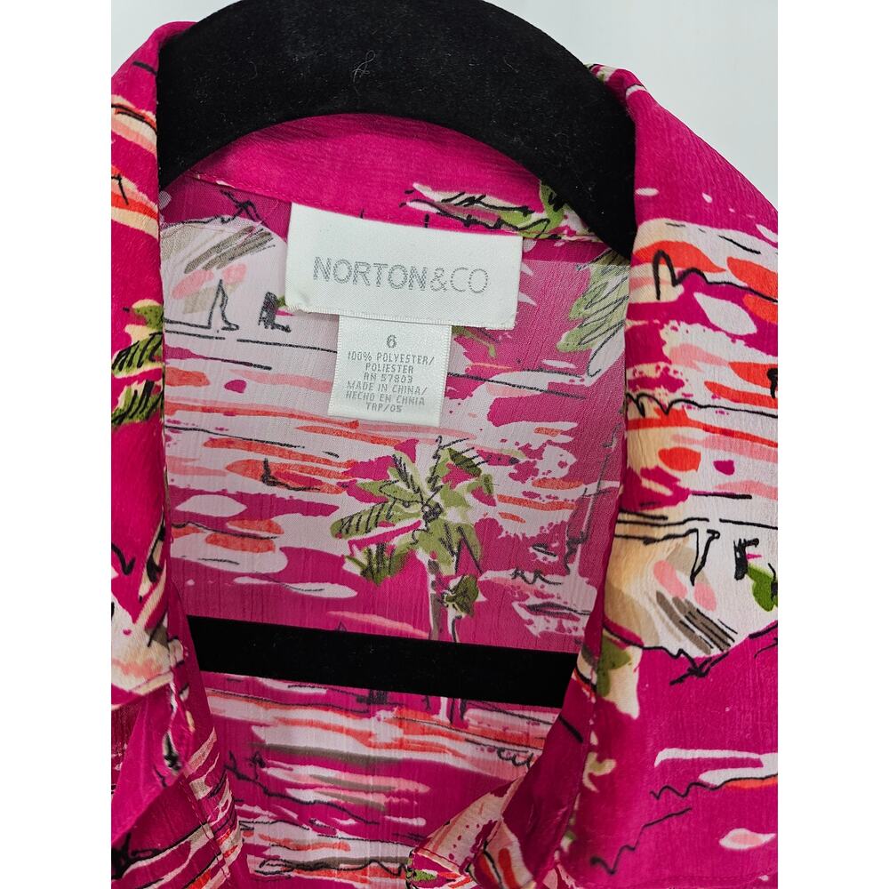 Norton & Co. Women's Pink Tropical Long Sleeve Hawaiian Shirt Size 6 - Picture 4 of 4